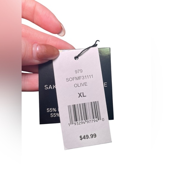 Saks Fifth Avenue New NWT Green Band Collar Linen Blend Tee XL - Picture 6 of 6